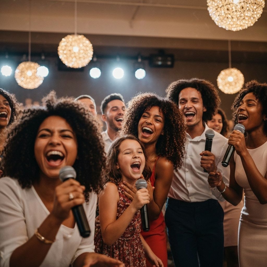 Soirée karaoké à Lyon avec des personnes qui chantent au micro