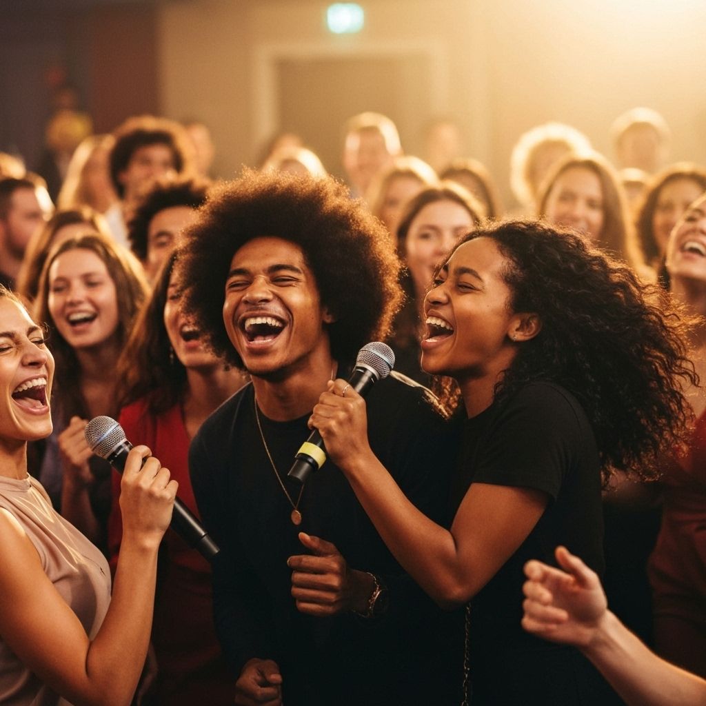 Soirée karaoké à Lyon avec des personnes qui chantent et s'amusent